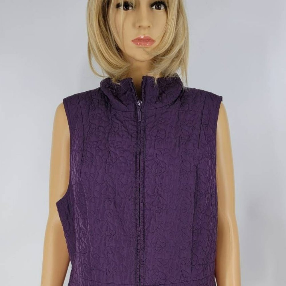 Roz & Ali Womens Vest Purple Waist Length Full Zip Quilted  Athleisure Sporty XL